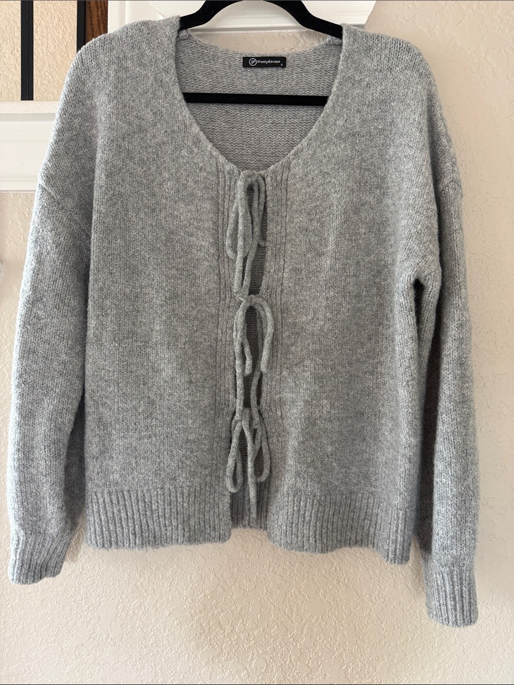NWOT Gray Knit Tie Sweater - Picture 4 of 7